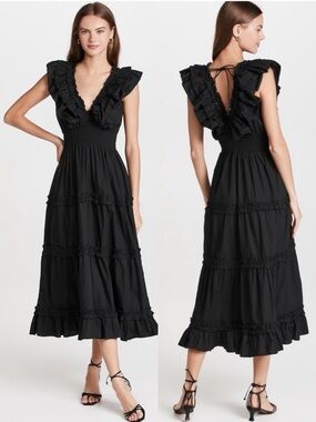 Love the Label V-Neck Poplin Tiered Midi Dress